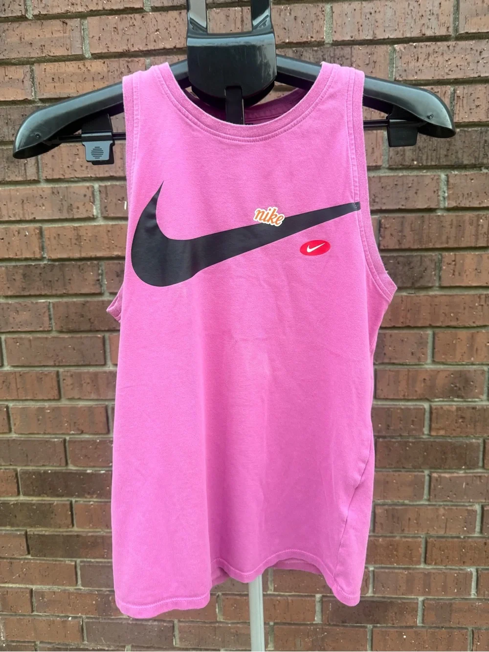 Nike Womens Dri-Fit Graphic Training Tank Top Pink Swoosh JDIY Athletic Logo XS